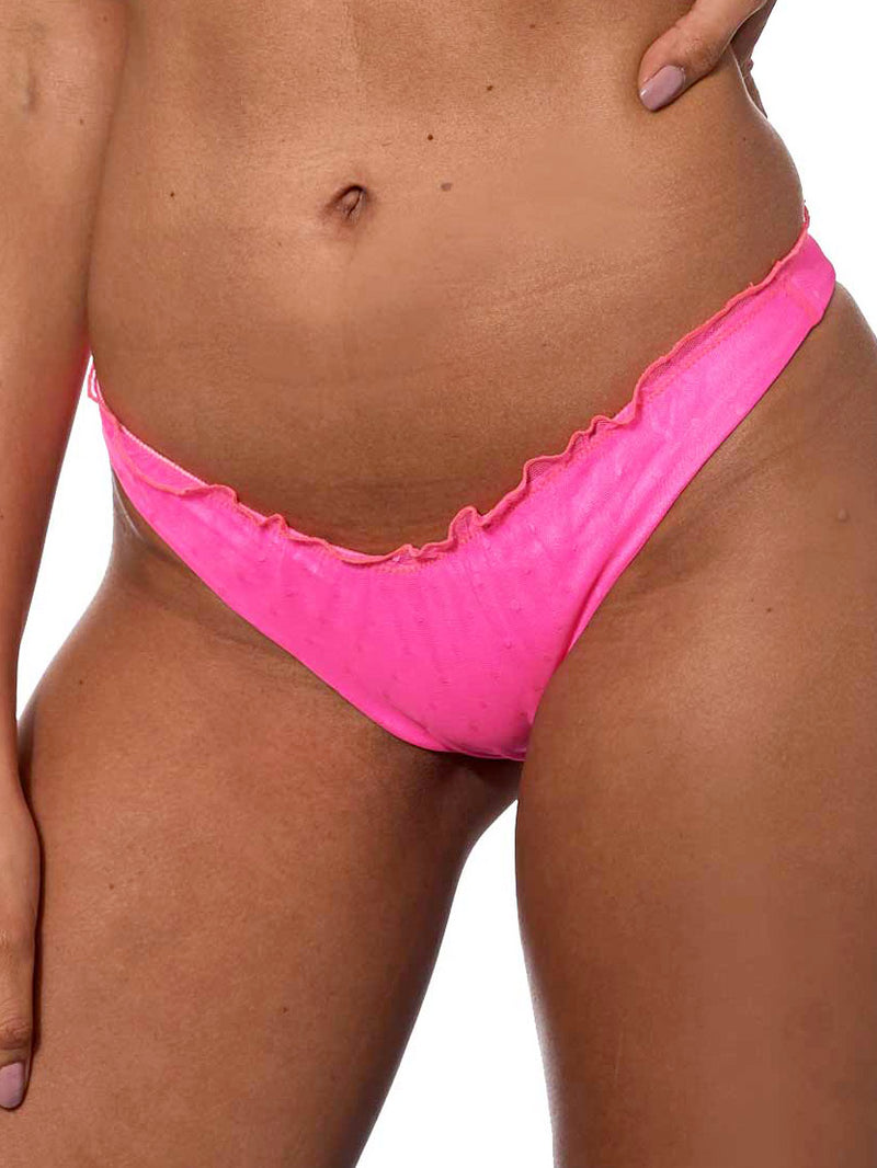 Woman fluo pink cheeky swim briefs