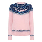 Woman pink crewneck nordic jacquard sweater