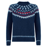 Woman navy blue crewneck nordic jacquard sweater