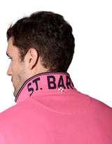 Polo piquet rosa fluo con logo St. Barth check