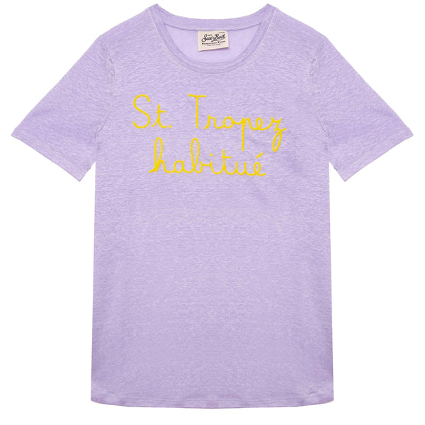 T-shirt in lino con ricamo St. Tropez Habituè