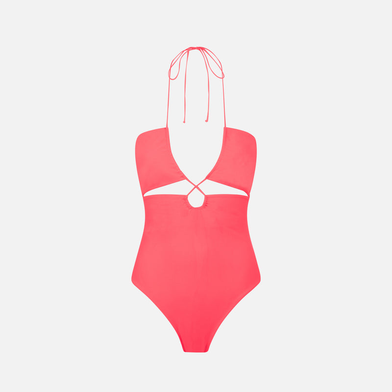 Fluo red cutout one piece swimsuit