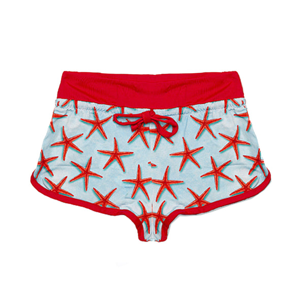 Pantaloncini mare da bambina stampa stelle marine rosse