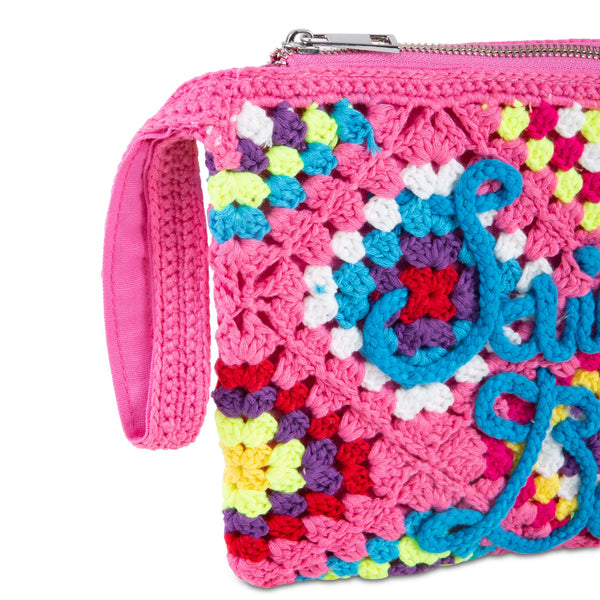 Parisienne pink crochet pochette with Saint Barth embroidery