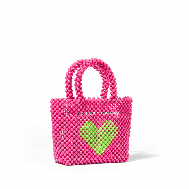 Perlenbesetzte rosa Handtasche mit grünem Herz