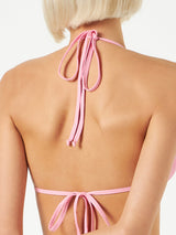 Woman pink crinkle triangle top swimsuit