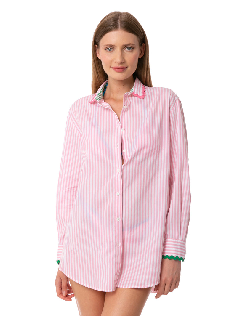 Pink striped cotton shirt with embroidery
