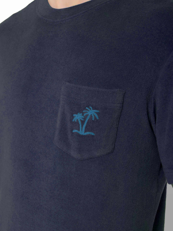 T-shirt da uomo blu navy in spugna con taschino