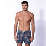 Man light fabric swim shorts with pop corn print
