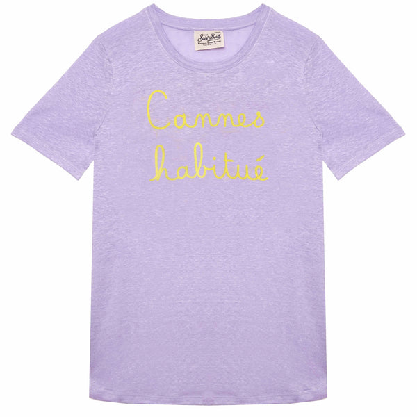 Linen t-shirt with Cannes Habituè embroidery