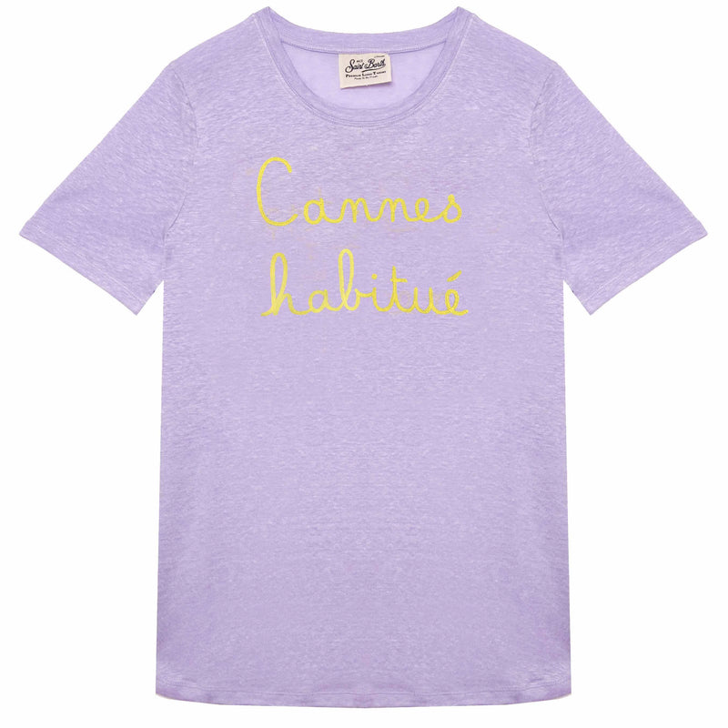 T-shirt in lino con ricamo Cannes Habituè