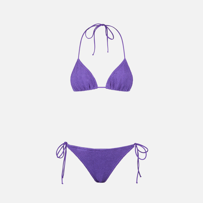 Woman purple crinkle triangle bikini