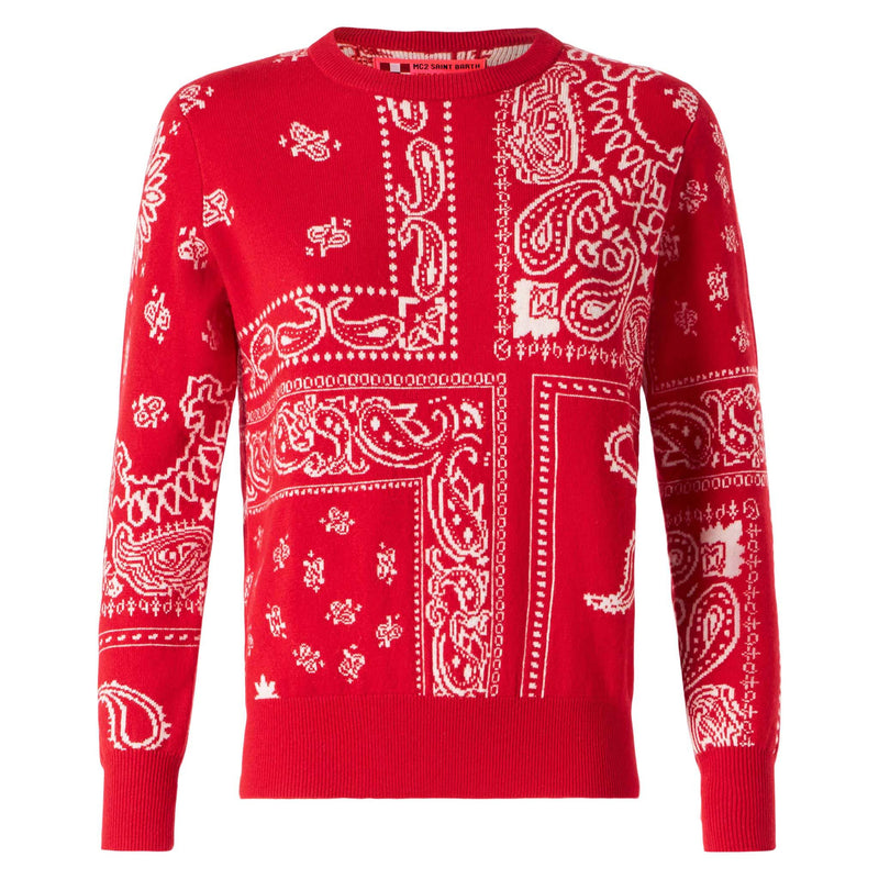 Woman sweater with red bandanna print