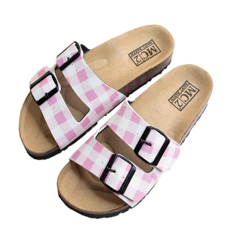 Cork sandals pink gingham print