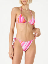 Woman triangle bikini with shape wave print and charms