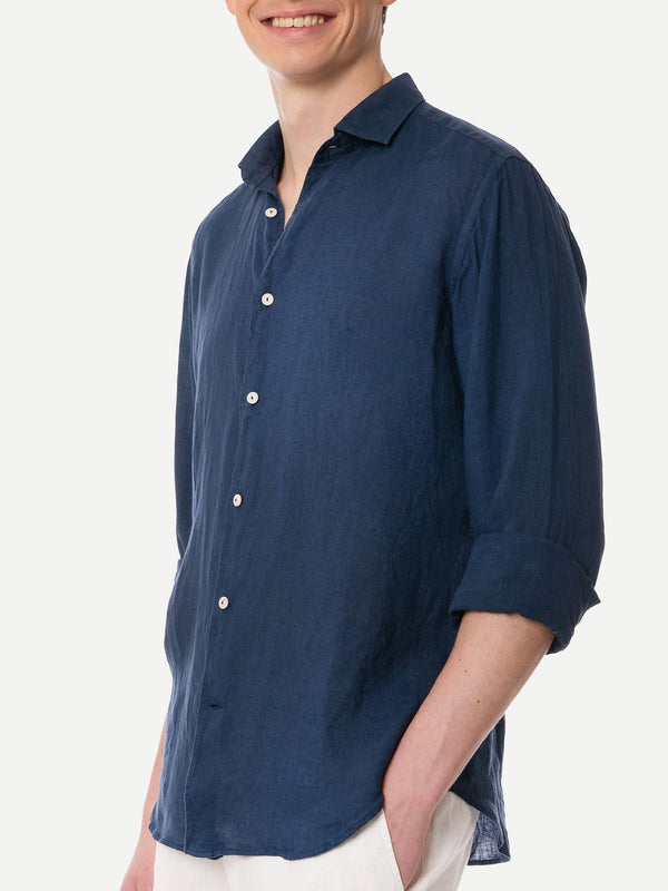 Man navy blue linen Pamplona shirt