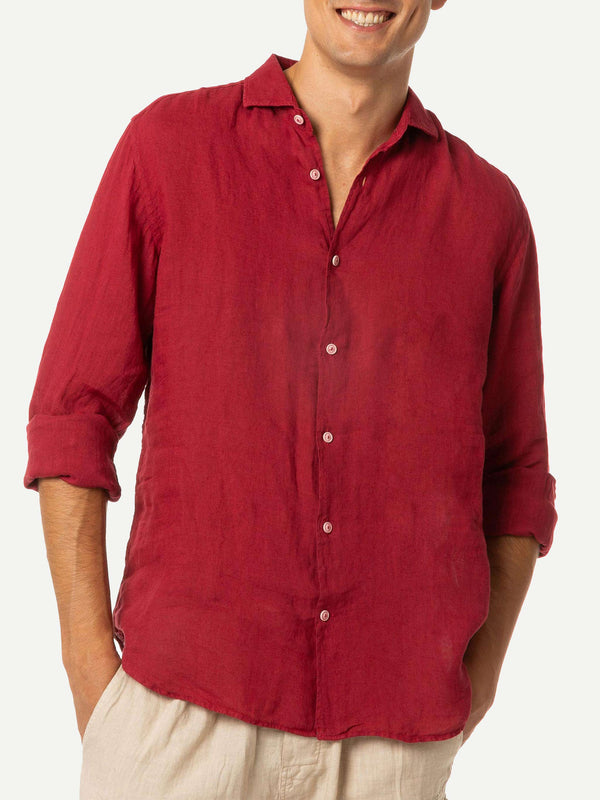 Man burgundy linen Pamplona shirt