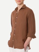 Camicia da uomo Pamplona in lino marrone