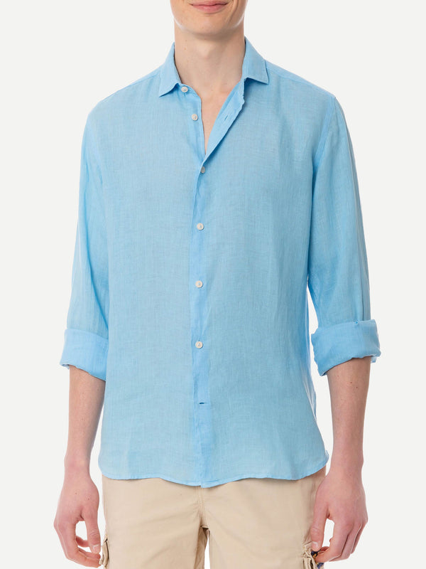 Man light blue linen Pamplona shirt