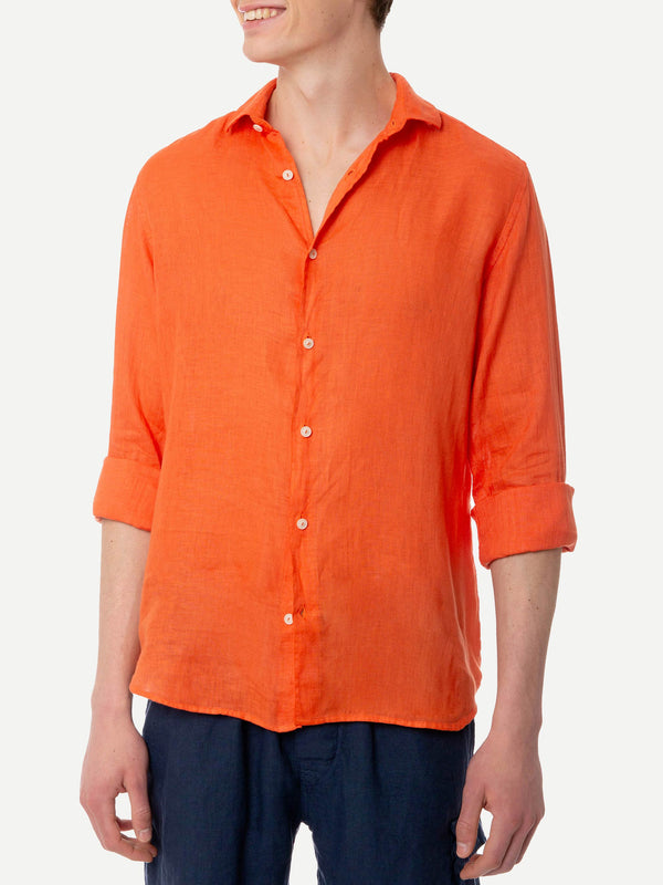 Camicia da uomo Pamplona in lino color arancio acqua