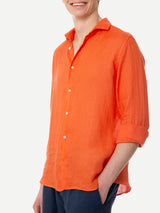 Camicia da uomo Pamplona in lino color arancio acqua