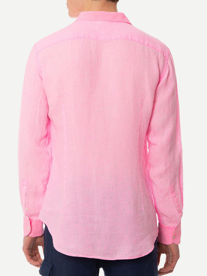 Camicia da uomo Pamplona in lino rosa fluo color acqua