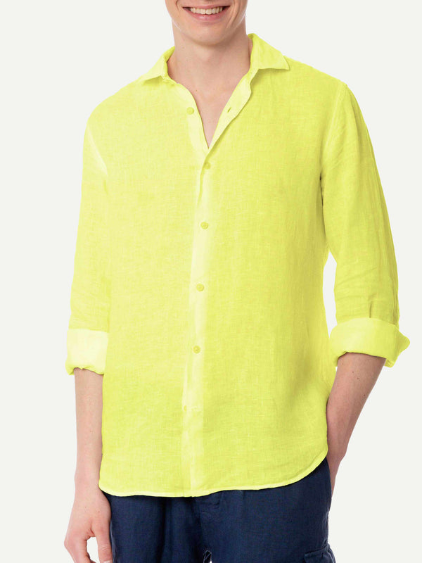 Man fluo yellow linen Pamplona shirt