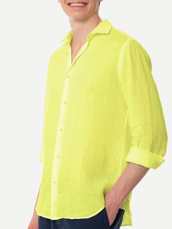 Man fluo yellow linen Pamplona shirt