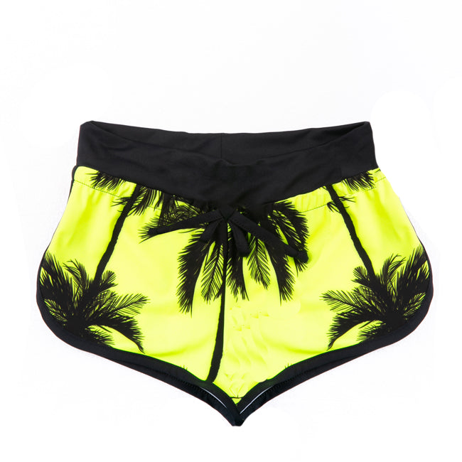 Palm fluo print girl beach shorts