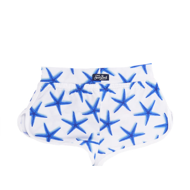 Light blue starfish print girl beach shorts