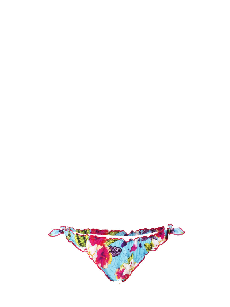 Woman cheeky swim briefs with ibiscus pattern