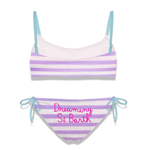 Bralette-Streifen-Bikini für Mädchen mit besticktem Schriftzug