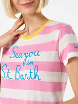 Woman cotton t-shirt with Sea you in St. Barth embroidery