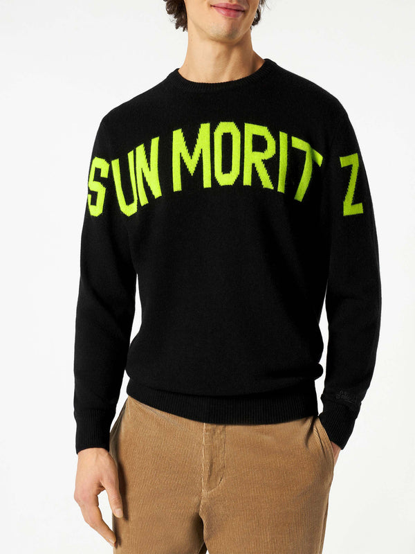 Man black sweater with lettering