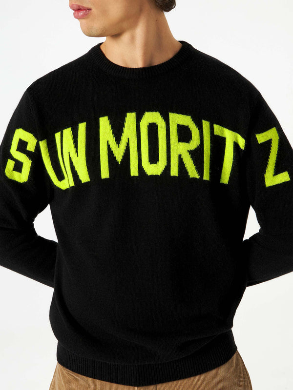 Man black sweater with lettering