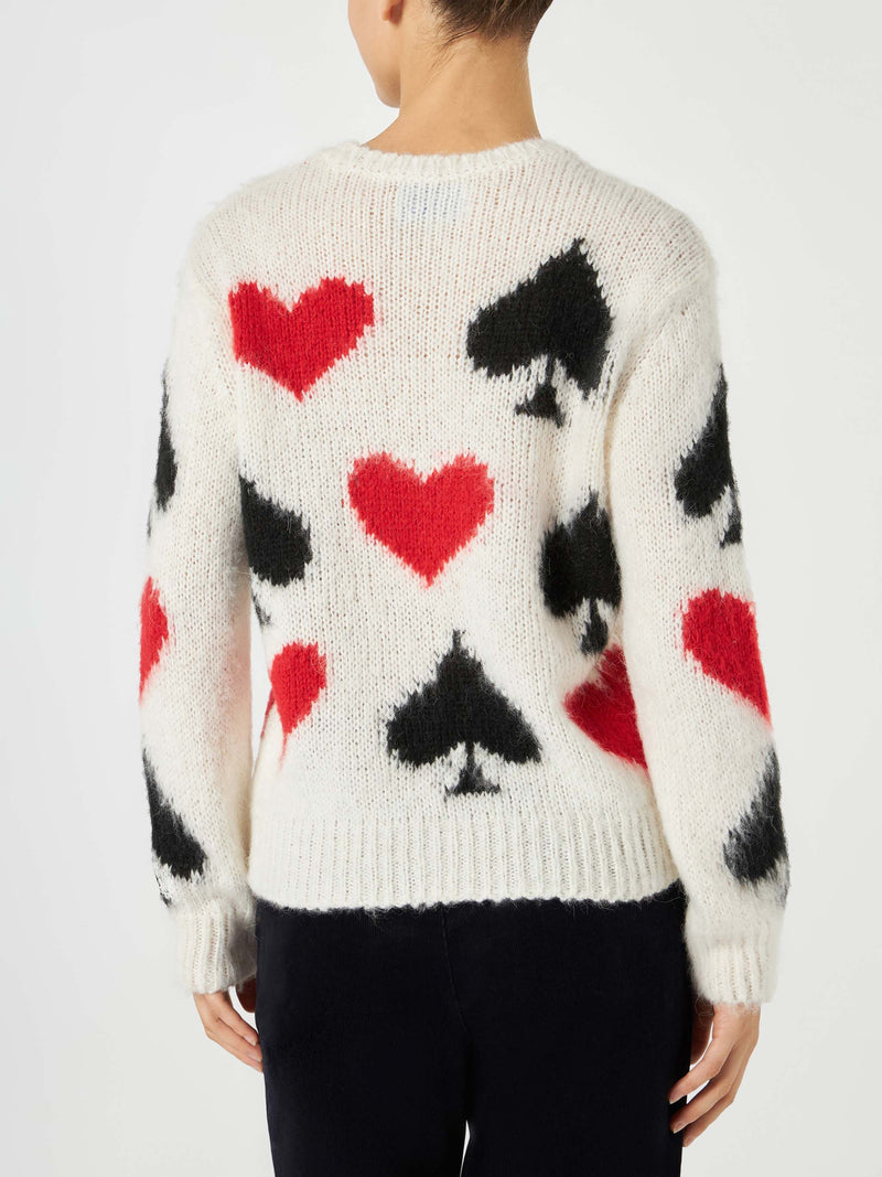 Woman brushed sweater with spades and hearts embroidery