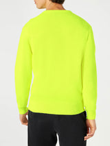 Man fluo yellow sweater with Problem $olver print