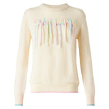 Woman brushed sweater with Saint Barth fringed embroidery