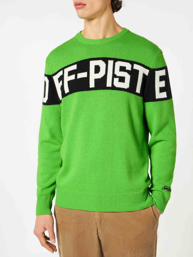 Man fluo green sweater with Off-Piste lettering
