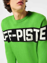 Man fluo green sweater with Off-Piste lettering