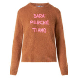 Woman brown brushed sweater with embroidery