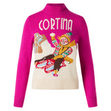 Woman crewneck sweater with Cortina postcard