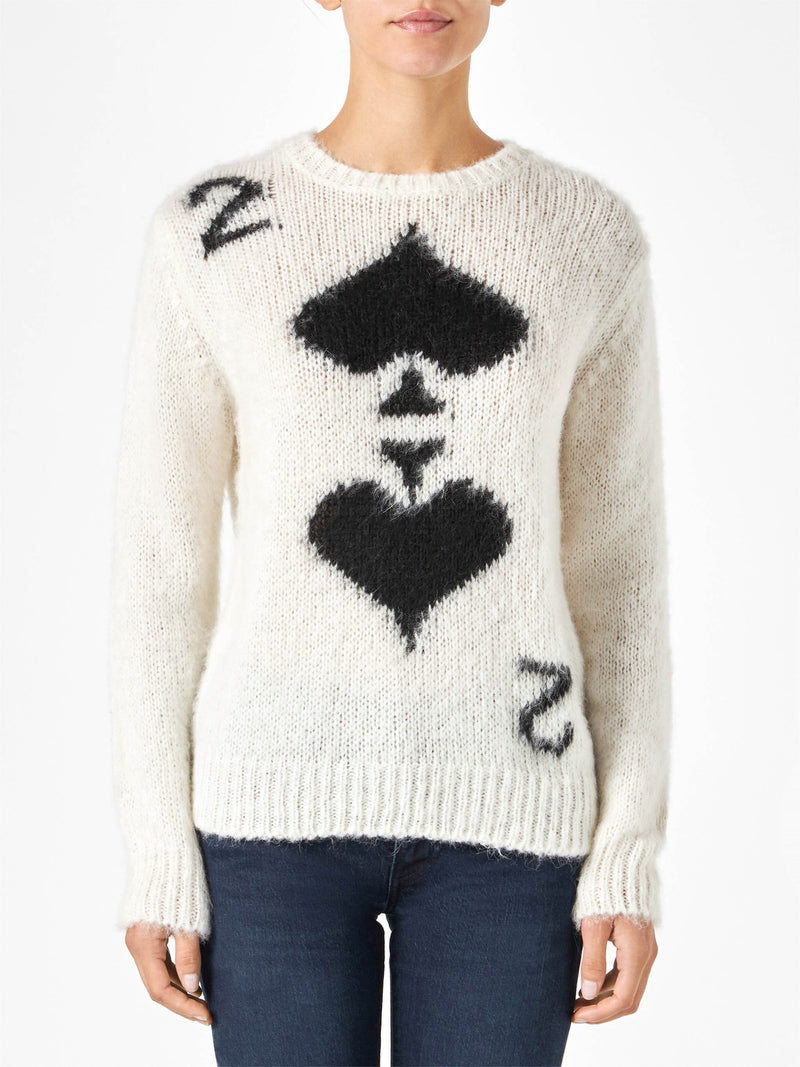 Woman brushed sweater with 2 of spades print