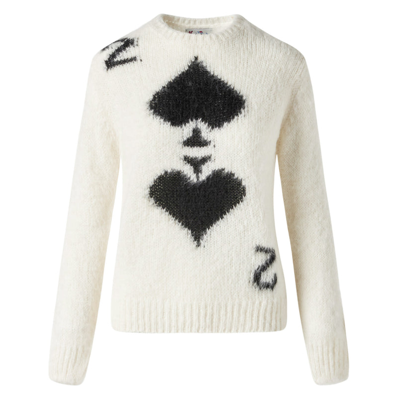 Woman brushed sweater with 2 of spades print