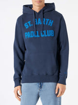Man navy blue hooded sweatshirt with print