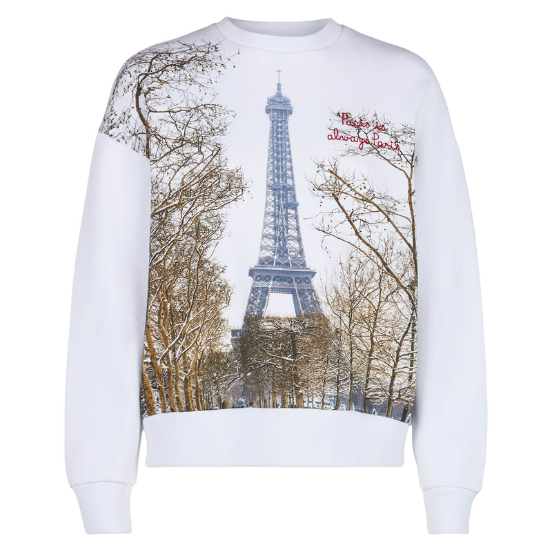 Woman fleece sweatshirt with Paris postcard print