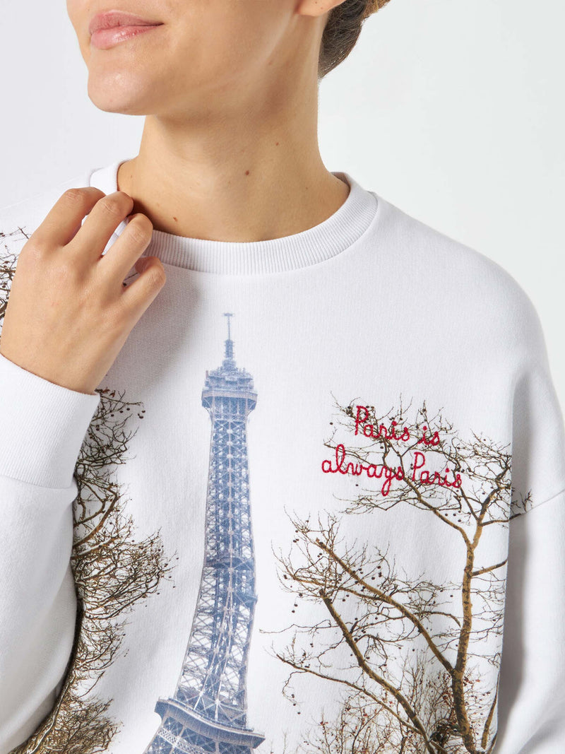 Woman fleece sweatshirt with Paris postcard print
