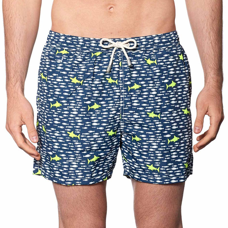 Light fabric man swim shorts sharks print