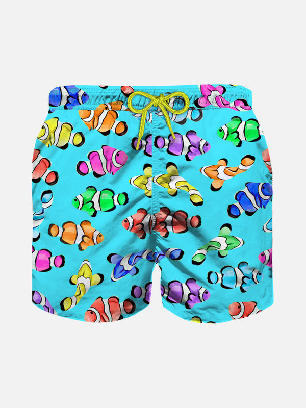 Costume da bagno da bambino con stampa di pesci pagliaccio multicolore