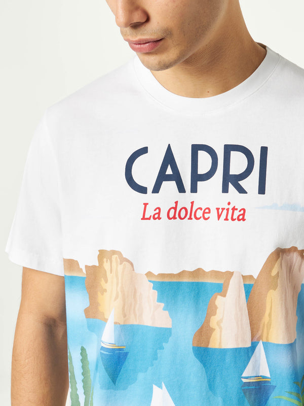 T-shirt da uomo in cotone con stampa cartolina Capri
